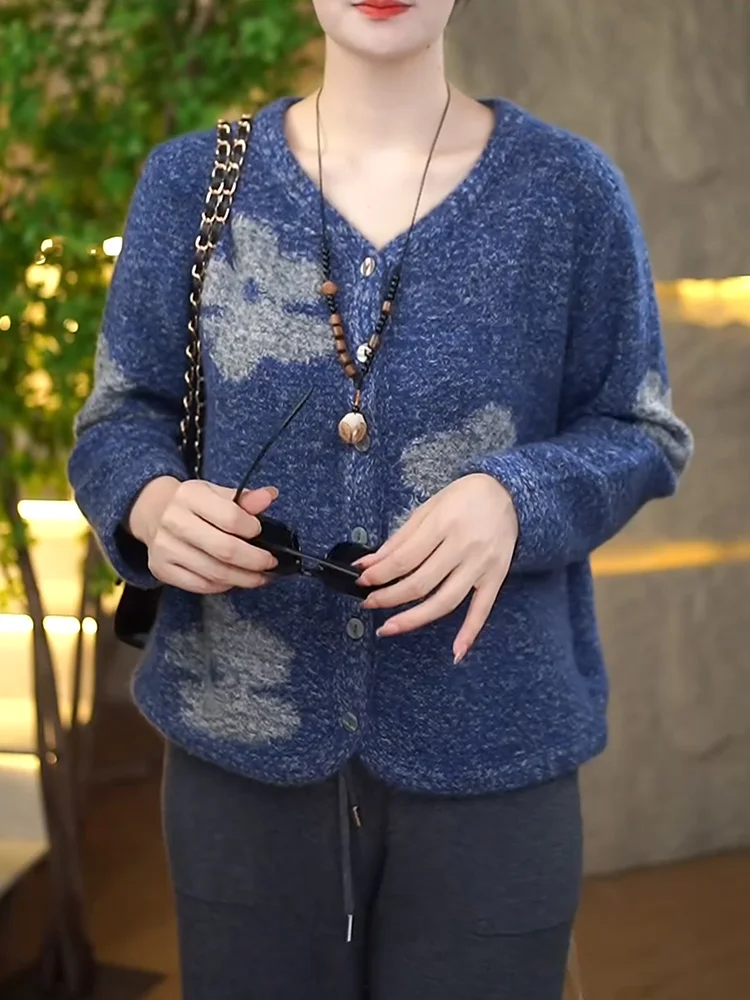 

Faionable round Ne Knitwear Women's plus Size Autumn New Arrival Printed Slimming Top Comfortable Cotton Long Sve Sweater