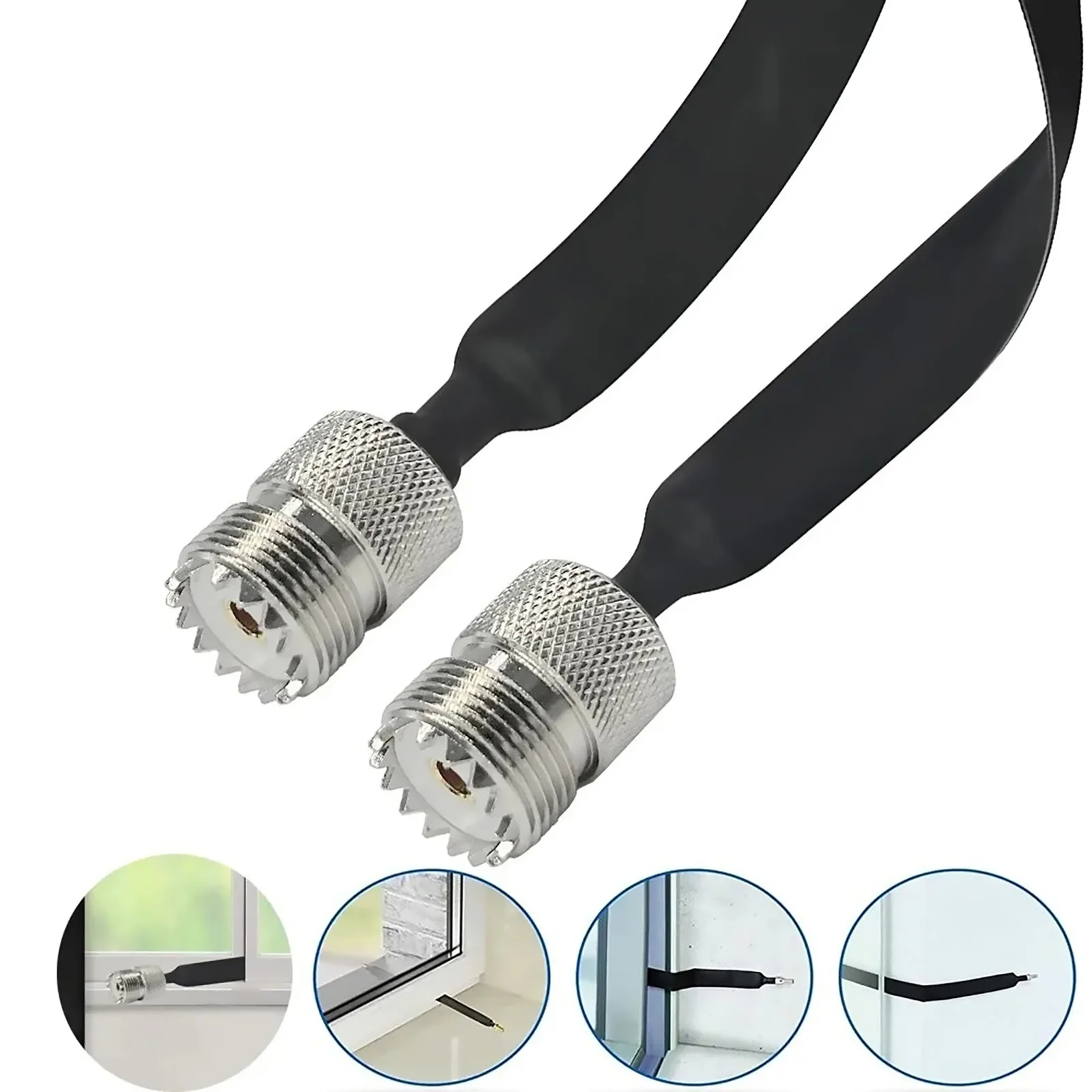 Flat RF Coaxial Cable SO239 UHF Female to Female 50 Ohm 30cm Pigtail Extension Cord for Radio Antenna Ham CB