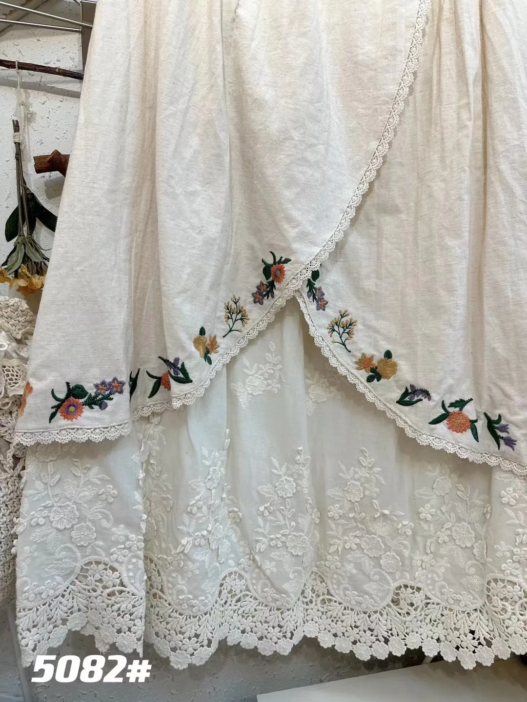 تنورة حلوة يابانية Sle f بطبقة مزدوجة مطرزة بطانة قطنية ثقيلة مادة الكتان مرقعة على شكل حرف a تنورة طويلة