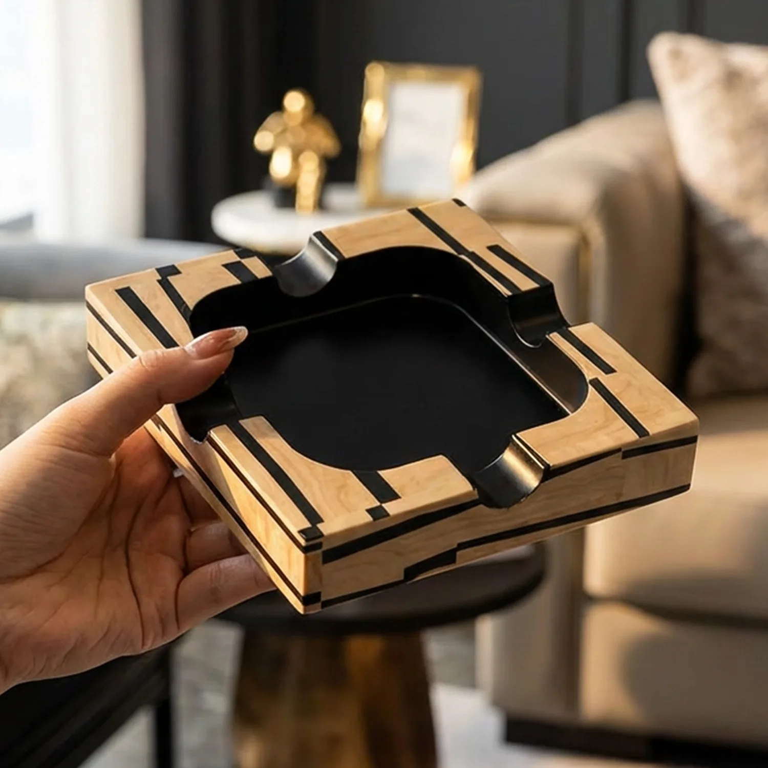 Yjq home light luxury geometric pattern ashtray multi-scene suitable for home office decorative ashtray