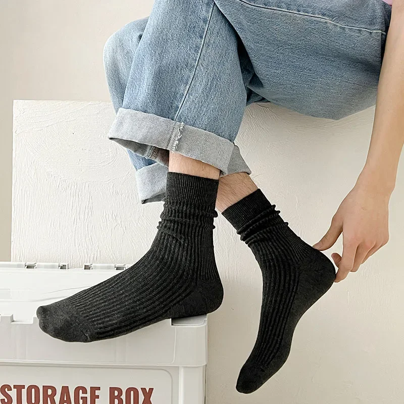 Mens Socks Casual Fashion Solid Color Black White Gray Socks Men Business Male Knitting Cotton Elastic Long Socks Christmas Gift