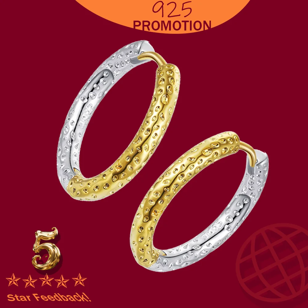 

Round Hoop Earrings Contrast Color Uneven Geometric Piercing Ear Buckle Stamp 925 Sterling Silver Fine Jewelry