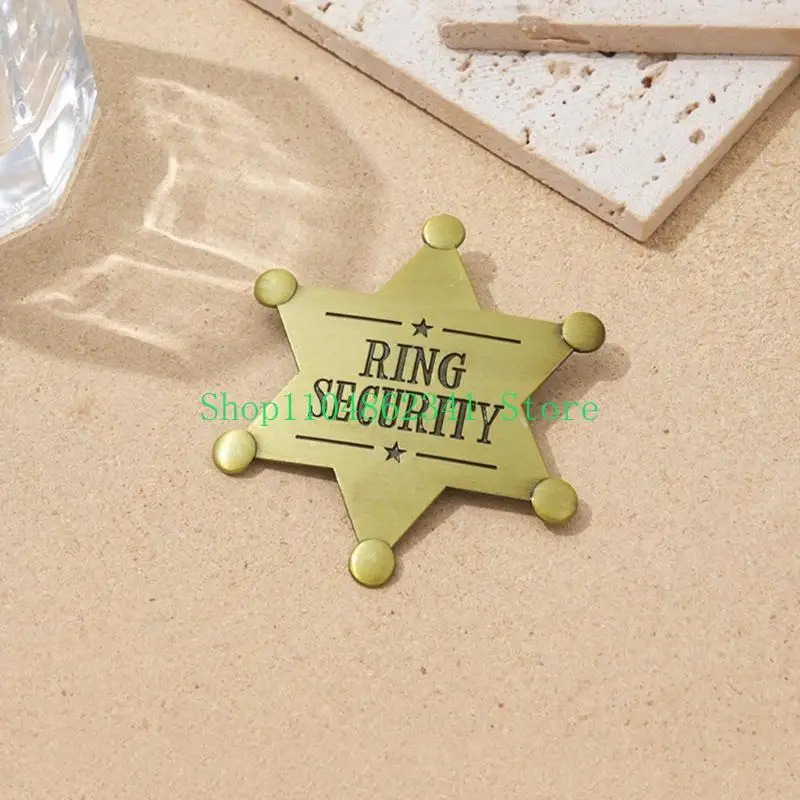 652F Hexagonal Star Badge Rings Security Badge Pin Wedding Accessories Gift for Party