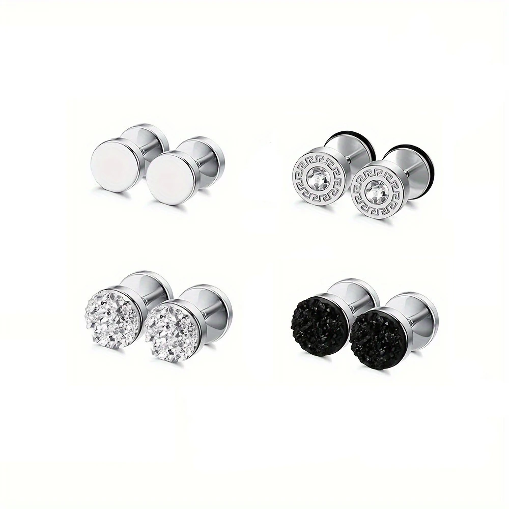 Men's Hypoallergenic Zirconia Stud Earrings, Gift Set