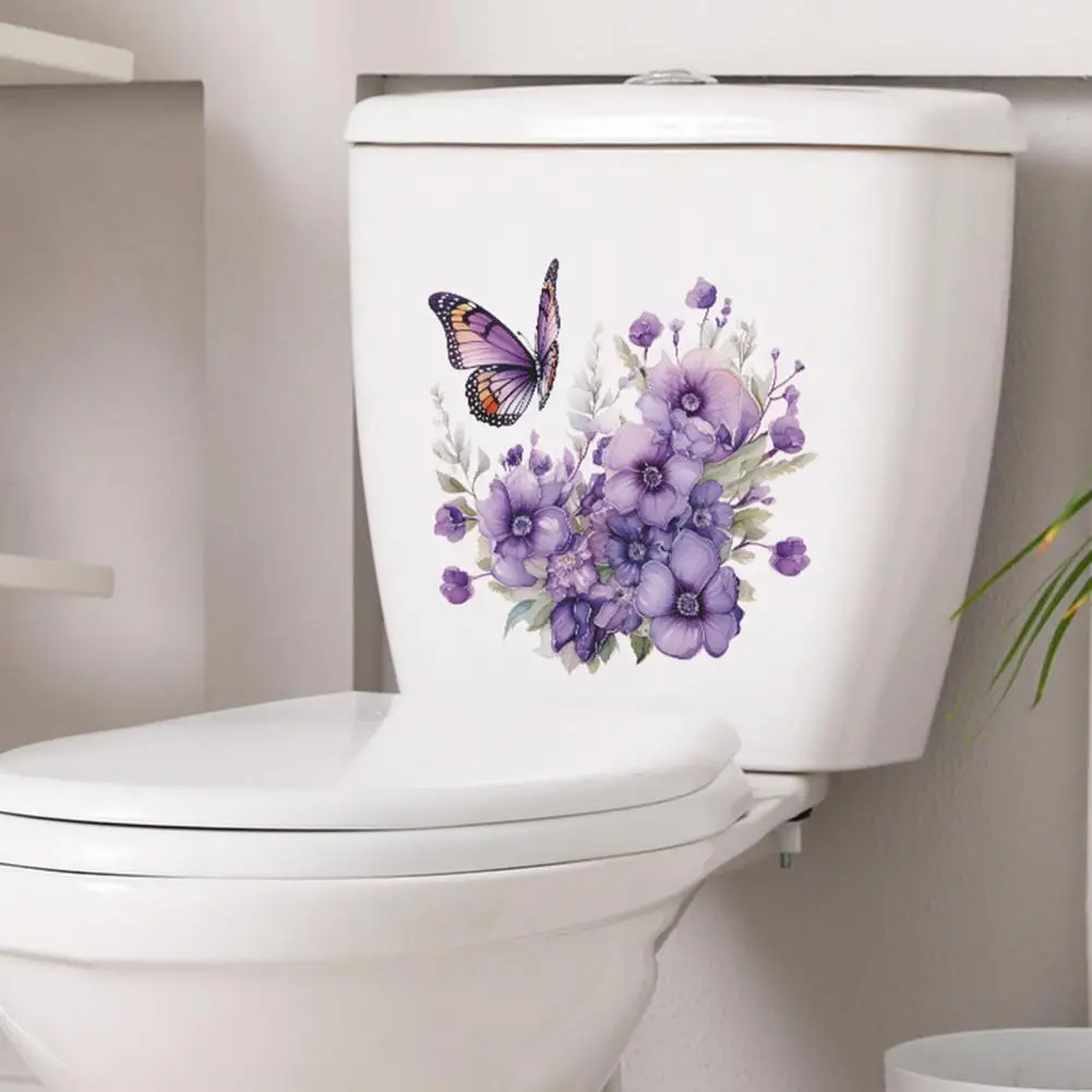 29*29cm Purple-color Flower Butterflies Toilet Sticker Removable Self-adhesive Waterproof PVC Bathroom Toilet Lid Decor Decal