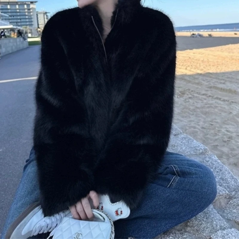 2025 novo inverno pele de raposa eco-friendly jaqueta de pele feminina gola curta engrossado pele integrada topo de pelúcia