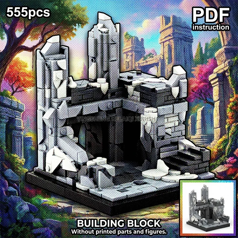 

MOC Ancient Grey Stone Ruins Vignette with Broken Wall & Staircase Diorama Block Model