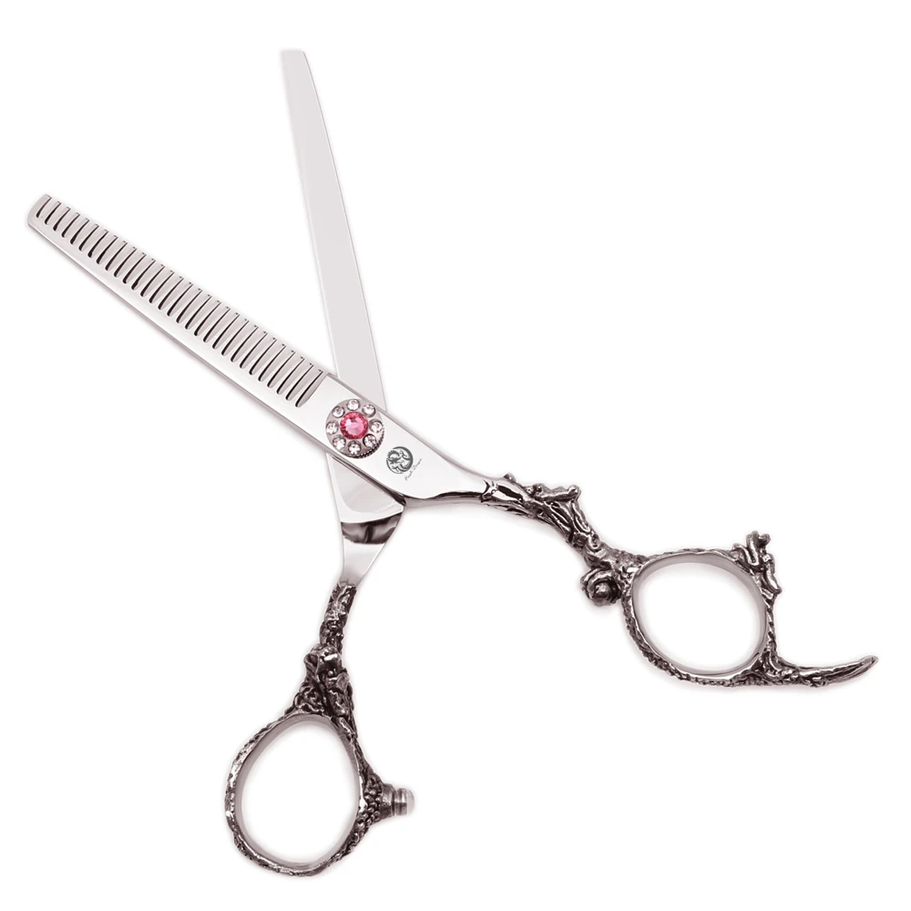 Friseurschere 5,5" 6" Edelstahlschere für Friseure Lila Drachen-Haarschneideschere Drachengriff Effilierschere Z9005 – Detail 8