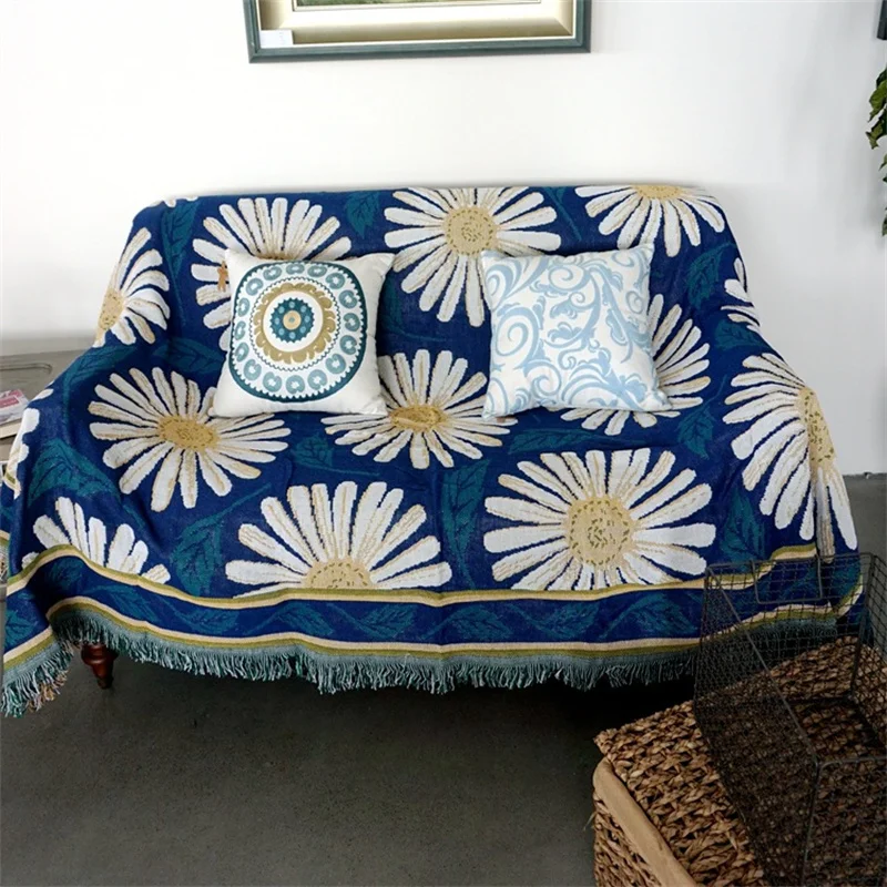 All Season Daisy Throw for Sofa Couch Chair Cover Carpet Bed Woven Blanket with Tassel for Sofa Boho Sofa Cloth Bohemian Throws