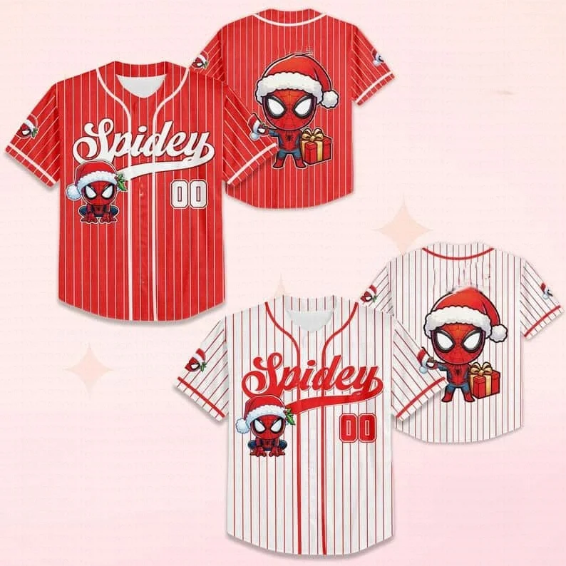 

2026 New Fashion Street Clothing Spider Man Christmas 3D Printed Retro Baseball Shirt Style Breathable Quick Drying T-shirt