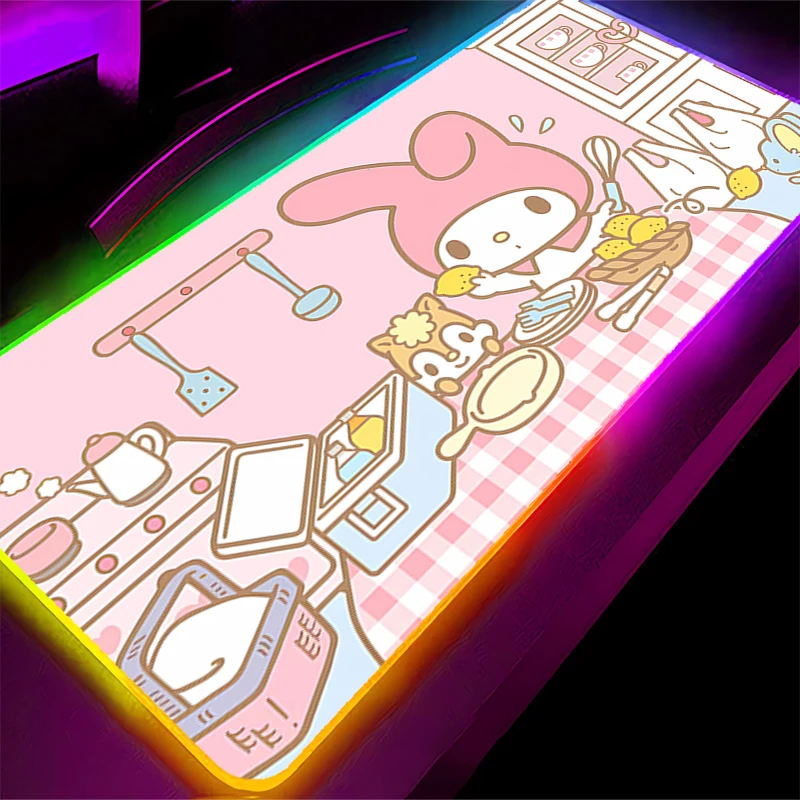 แผ่นรองเมาส์ LED ลายมายเมโลดี้ ไฟแบ็คไลท์ สำหรับเล่นเกมส์ น่ารัก ขนาด XXL อุปกรณ์เสริมสำหรับคอมพิวเตอร์ พีซี คีย์บอร์ด นักเล่นเกมส์ RGB แผ่นรองโต๊ะ alfombrilla xxl Mousepad