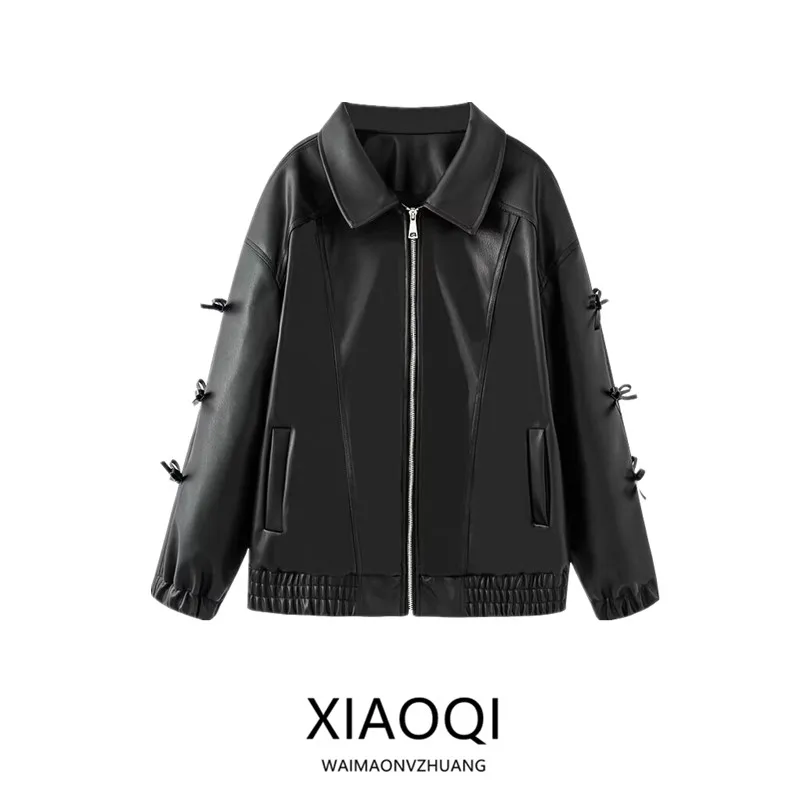 Primavera 2025 Cappotto da donna in pelle con nodo Faion Piccolo autunno inverno High-End Feel Or Capispalla