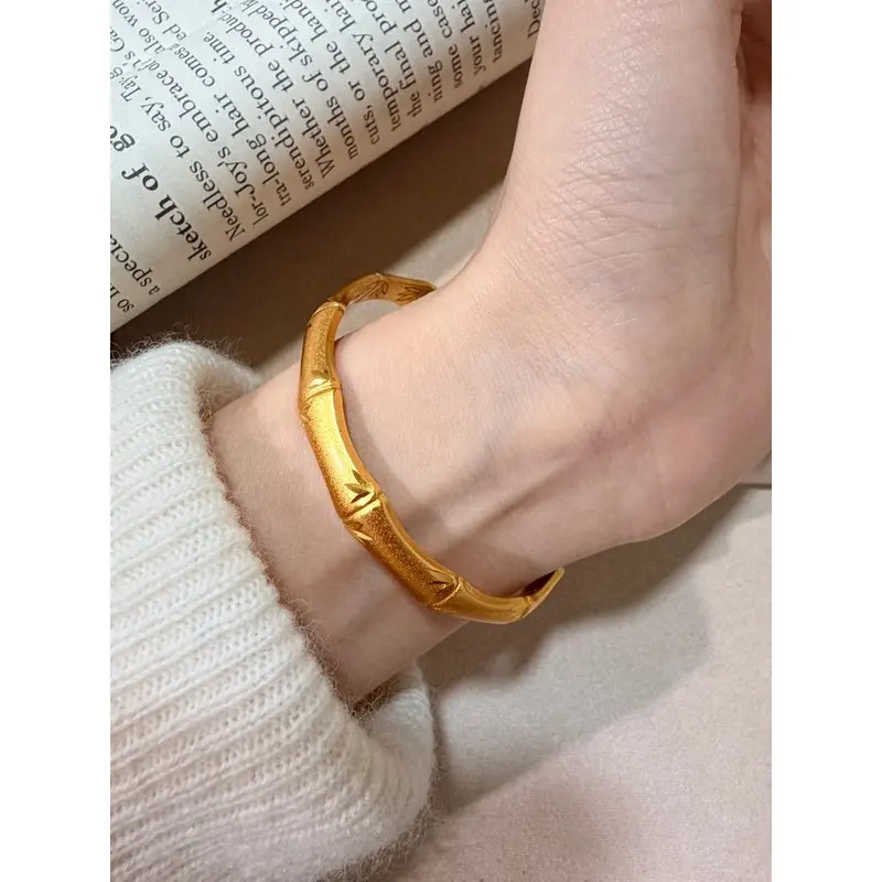 24k 999 gold bracelet, traditional bamboo knot open bracelet for women, light luxury bracelet, new solid design