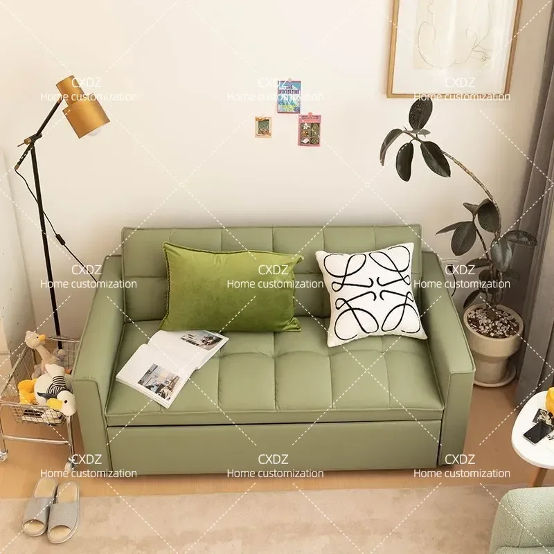 Cream Fabric Sofa Bed Foldable Dual Purpose Multifunctional Couch for Small Apartment Living Room Double Seating Simple