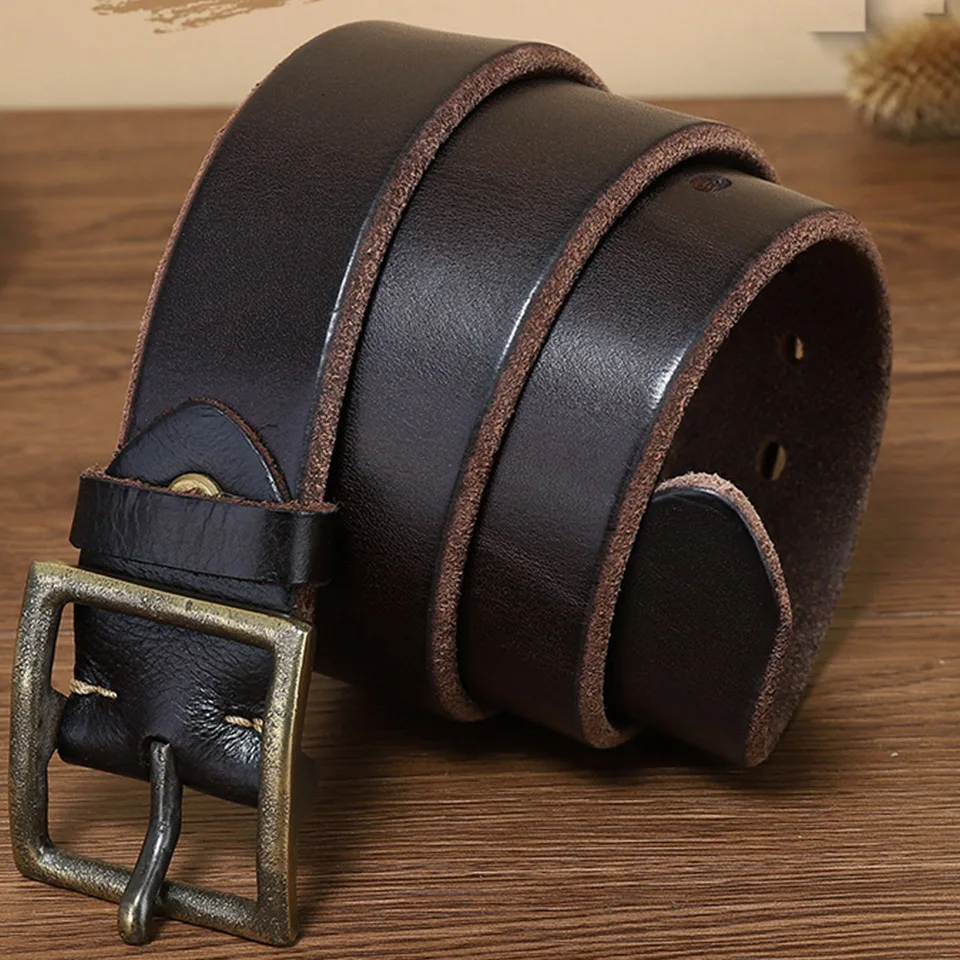 New 4.3cm Belt Korean Edition Men's And Women's Tactical Training Thickened Cowhide Retro Bronze Buckle Luxury Casual Pant Belt