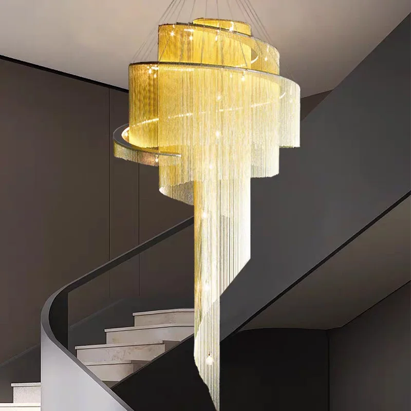 

Scandinavian silver aluminium chandelier, dimmable Suitable for lobby decoration, stairwell ceiling luminaire, height adjustable