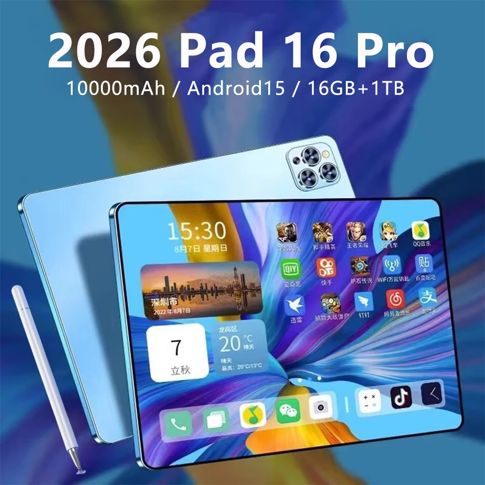 Global Version Pad 16 Pro 10.1Inch HD 4K Full-Screen 16GB+1TB Snapdragon 8 Gen3 Android 15 10000mAh 5G Dual SIM WiFi GPS Tablet
