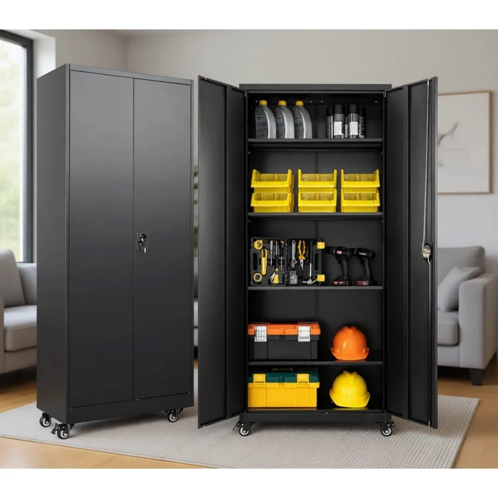 75 inch Tall Rolling Storage Cabinet with Lock, Heavy Duty Tool Locker for Garage, Home, and Office