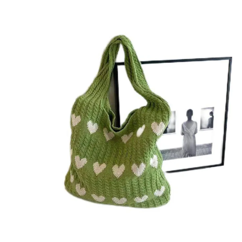 1PC New Knitted Bag Women\'s Summer Handmade Woolen Knitted Underarm Knitted Bag Love Shoulder Bag