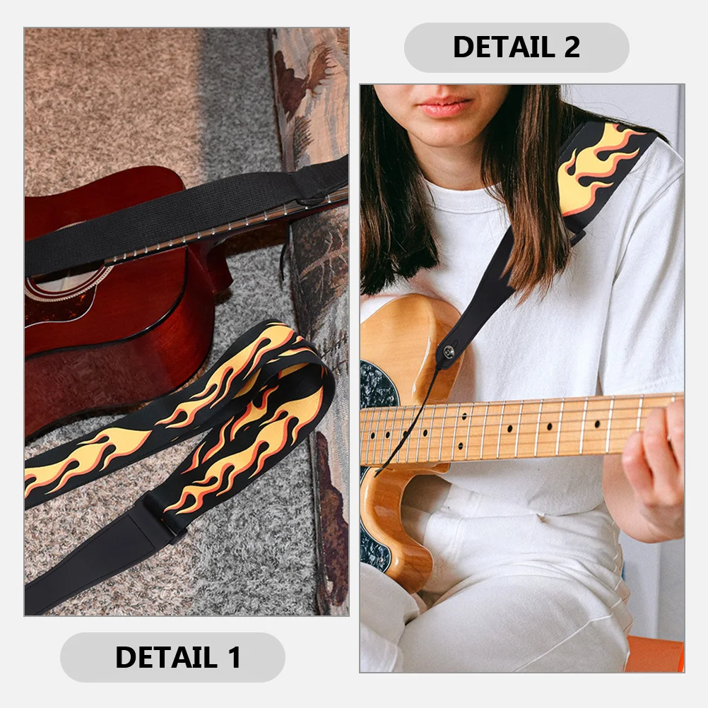

2pcs Guitar Straps Replacement Bass Guitar Shoulder Belt Flame Design Durable Polyester Adjustable For Electric Acoustic