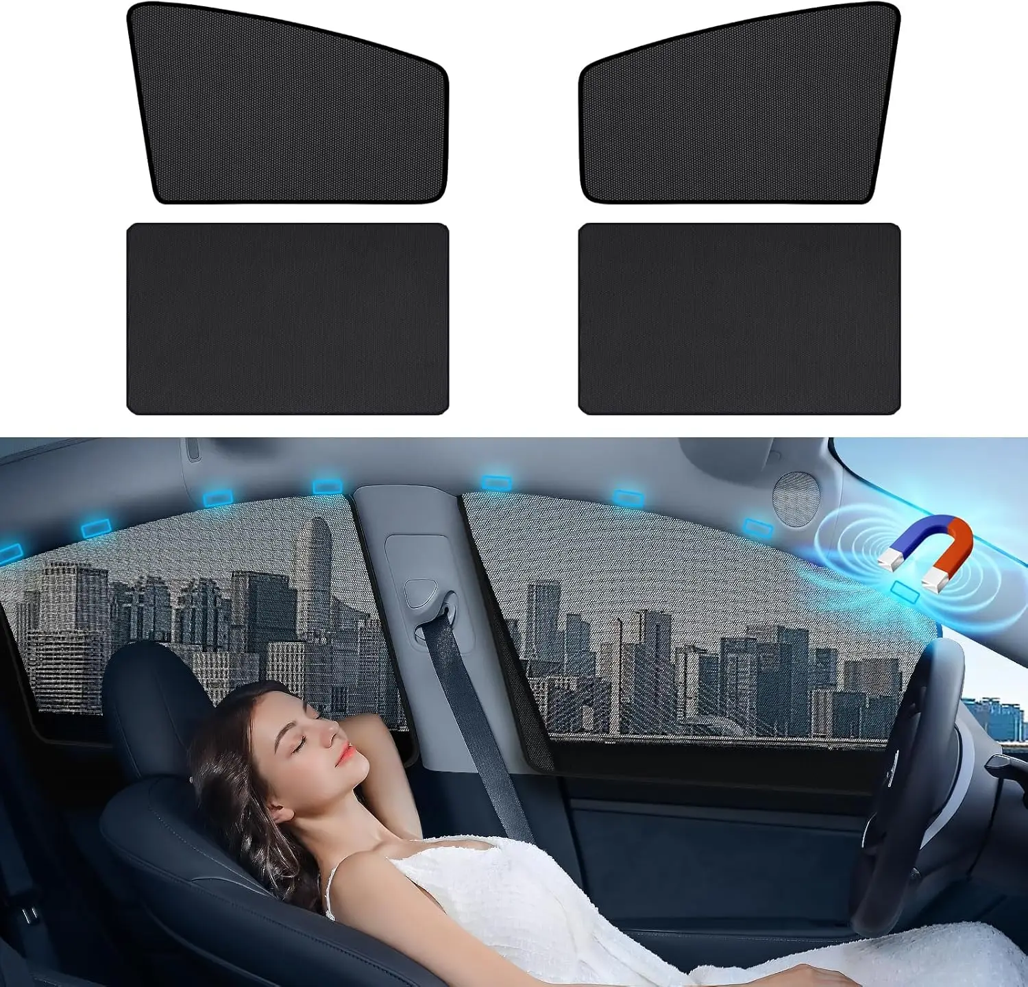 

Magnetic Car Window Shades, UV Protection Mesh Sunshade for Front & Rear Windows, Universal Fit for Baby & Pets (4Pcs)