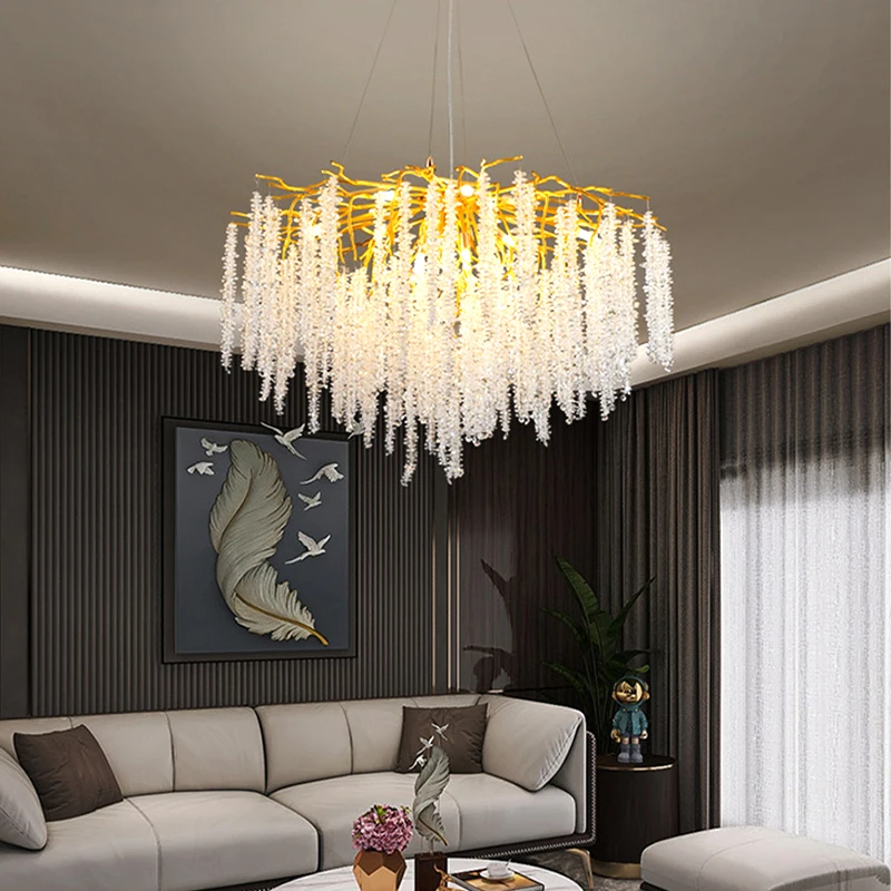 

Wistari Crystal Dimmable LED Lights Modern Ceiling Chandeliers Lustres Long Pendant Lamps Decor Home Decoration for Living Room