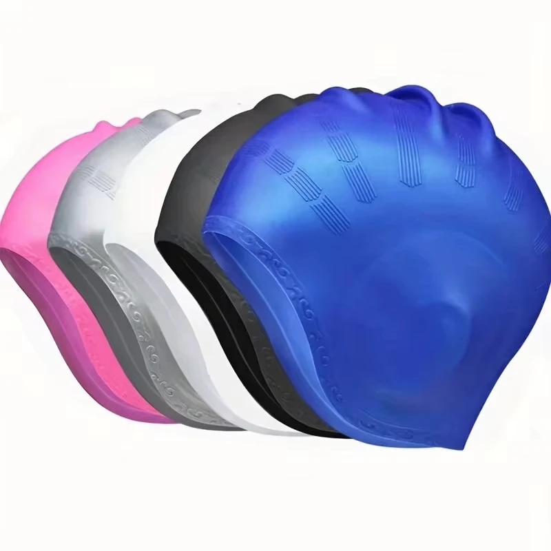 DIZETION Durable Silicone Swimming Cap with Ear Pockets for Adults and Teens - Protects Long Hair and Provides High Elasticity