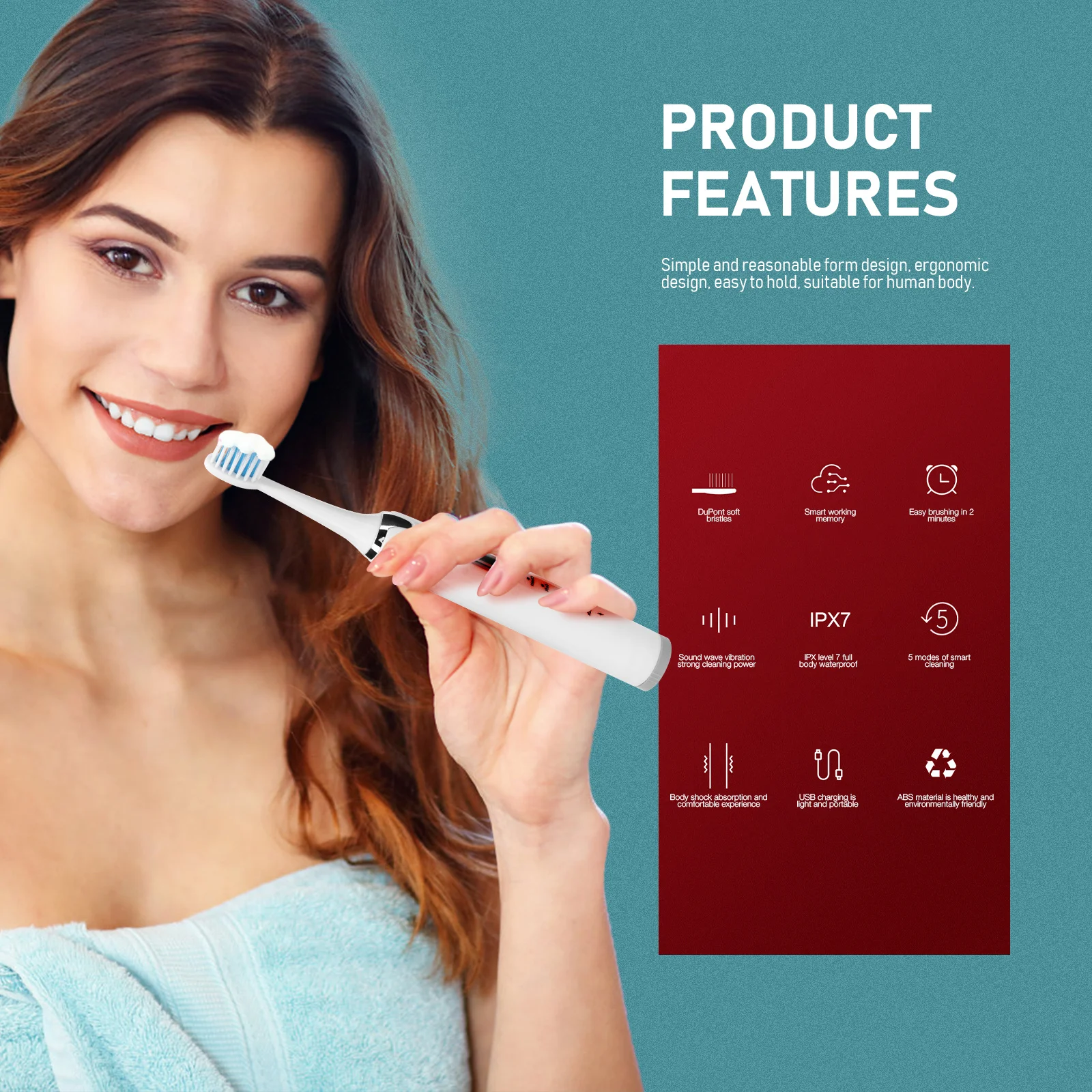 

1Set Electric Toothbrush 5 Mode Portable Adult Charging Toothbrush for Deep Clean Gum Protection Water Resistant