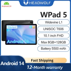 HEADWOLF-Tableta WPad5 con Android 14, dispositivo con ocho núcleos, 10,1 pulgadas, máx., 8GB de RAM, 128GB de Rom, batería de 5500 mAh, WIFI, compatible con WideVine L1