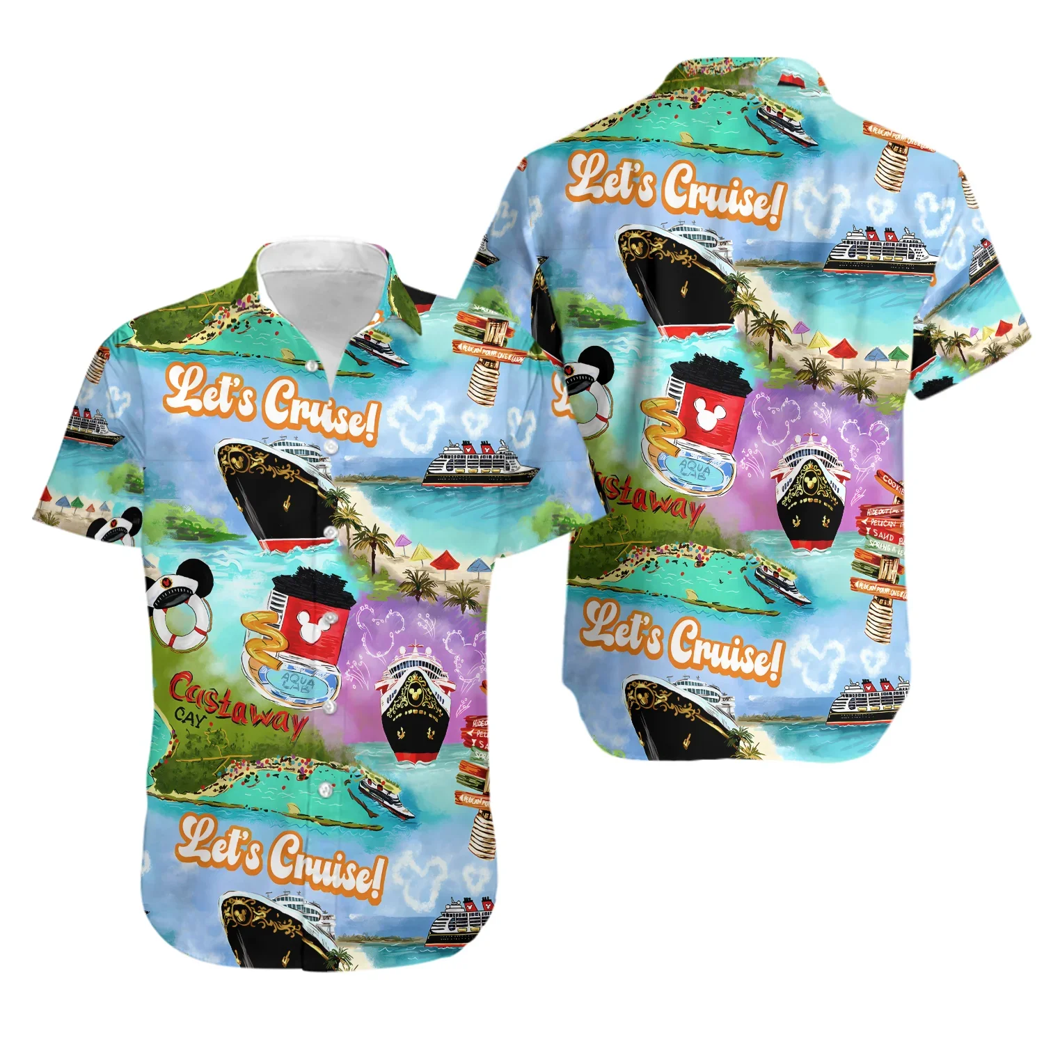 Miniso Disney Cruise Hawaiian Print Shirt Herren Damen Mode Knopf Kurzarm Shirt Disney Cruise Mickey Hawaiihemd Herren