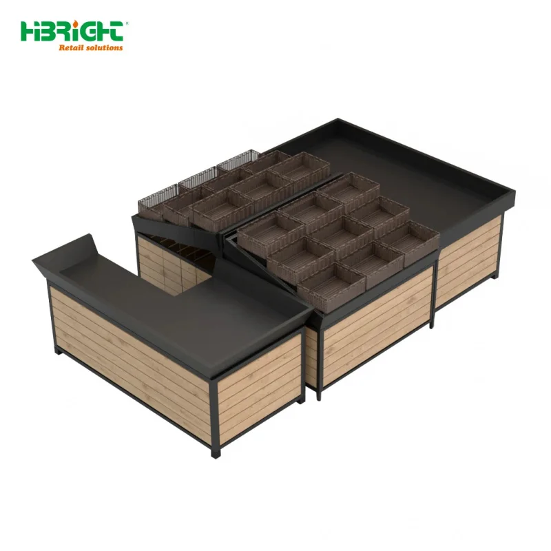 custom.3-Tier Mobile Fruit and Vegetable Display Rack, Retail Bakery Bread Stand with Wicker Baskets