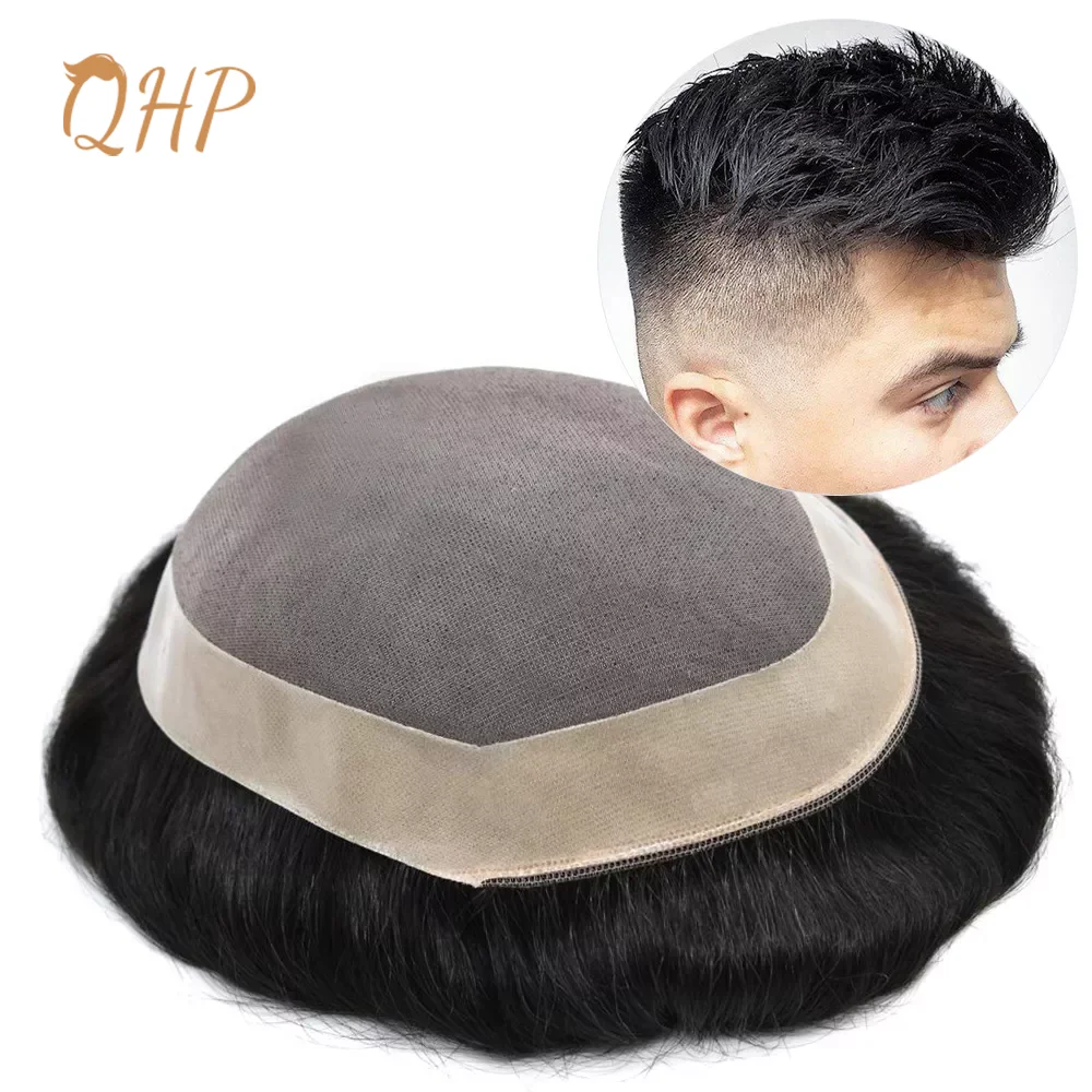 Prótese Capilar Durável Mono e NPU Toupee, Remy Sistema de Substituição do Cabelo, Peruca Natural para Homens, Handmade Remy Hairpieces, 6"