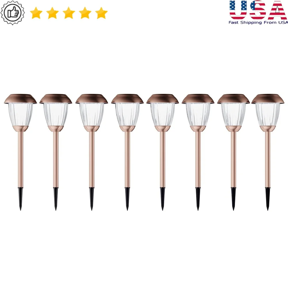 

Set of 8 Solar Powered Outdoor Lights Stainless Steel Decorative Pathway Garden Wireless LED Lighting Easy Installation Weather