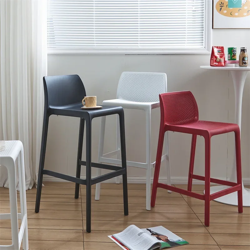 Nordic style simple plastic bar chair plastic bar chair hollow design stackable home bar front desk high chair