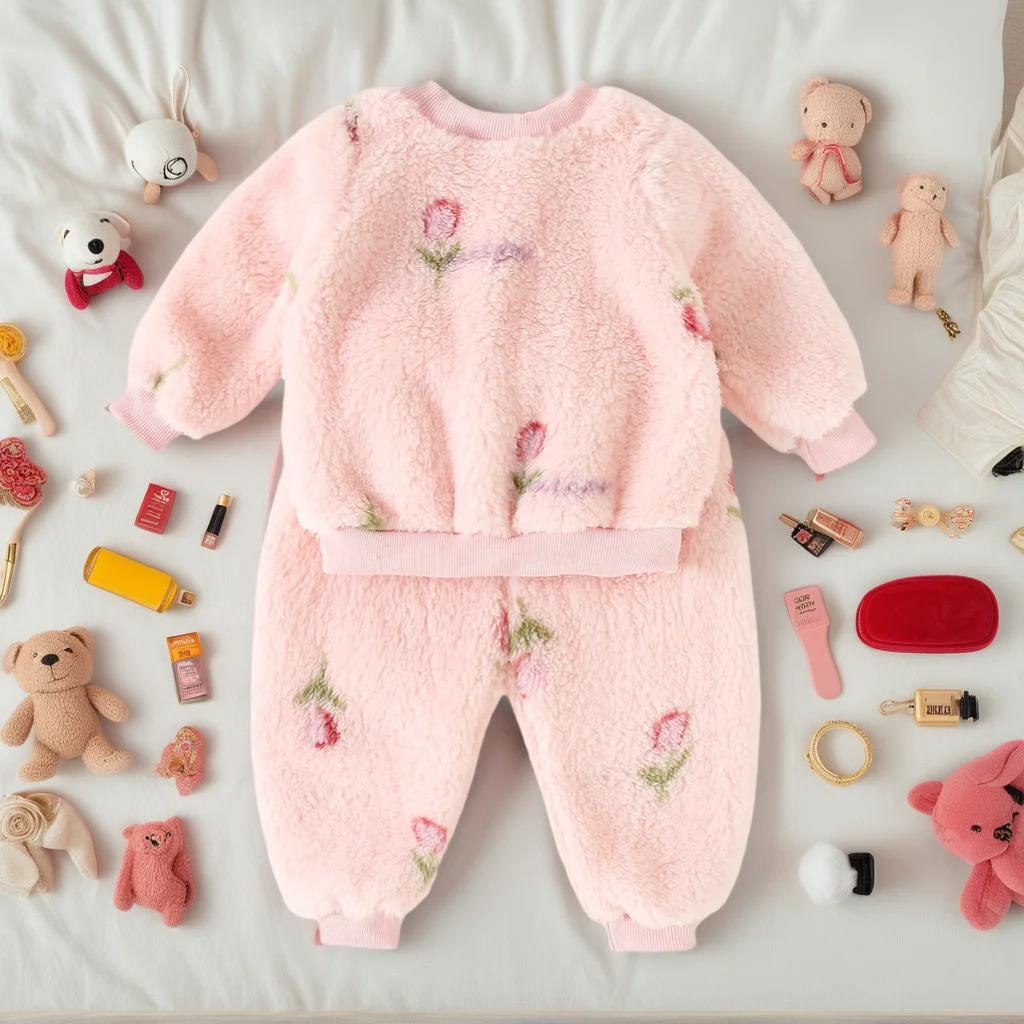 

Winter Warm Long Sleeve Little Kids Tops + Pants 2Pcs Cute Baby Outfits Sets