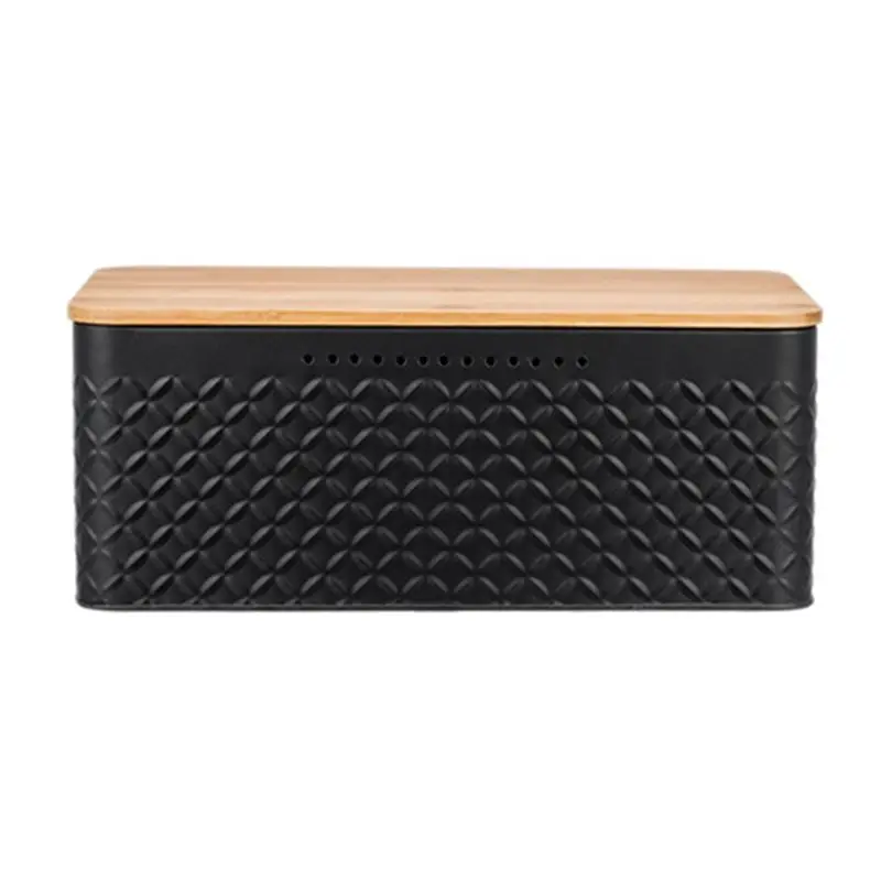 

A74E-Bread Bin,Innovative Bread Box Thanks To Carbon Coating,With Integrated Ventilation Holes,Including Bamboo Lid