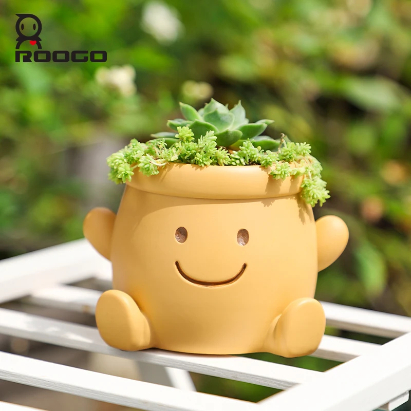 Creative for Smiley Face Planter Vaso resinssa Home Garden Landscape Ornament Green Plant Pot for Flowers Succulents