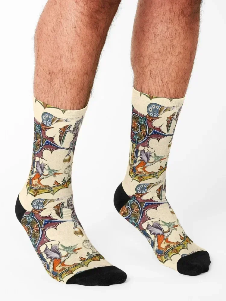 MEDIEVAL KNIGHT FIGHTING SNAIL,DRAGON AND LION by Bulgan Lumini Socks set with print Run Men's Socks Luxury Women's