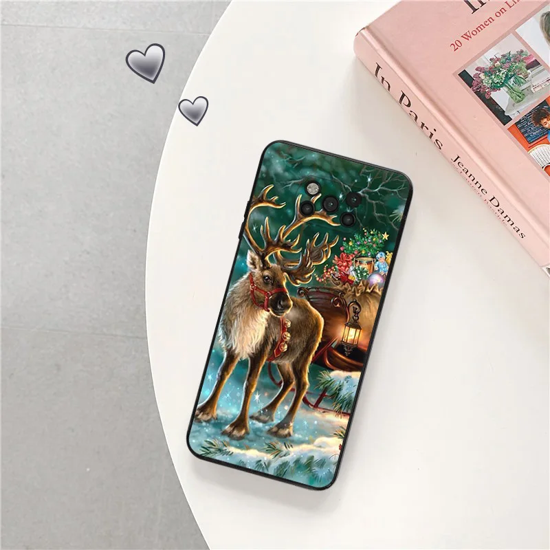 Black Matte Snowman Christmas Deer Anti-Drop Phone Case For Xiaomi Poco C51 C50 C40 M5 M5S M4 M3 X5 X4 X3Pro F5 F4 F3 Soft Cover