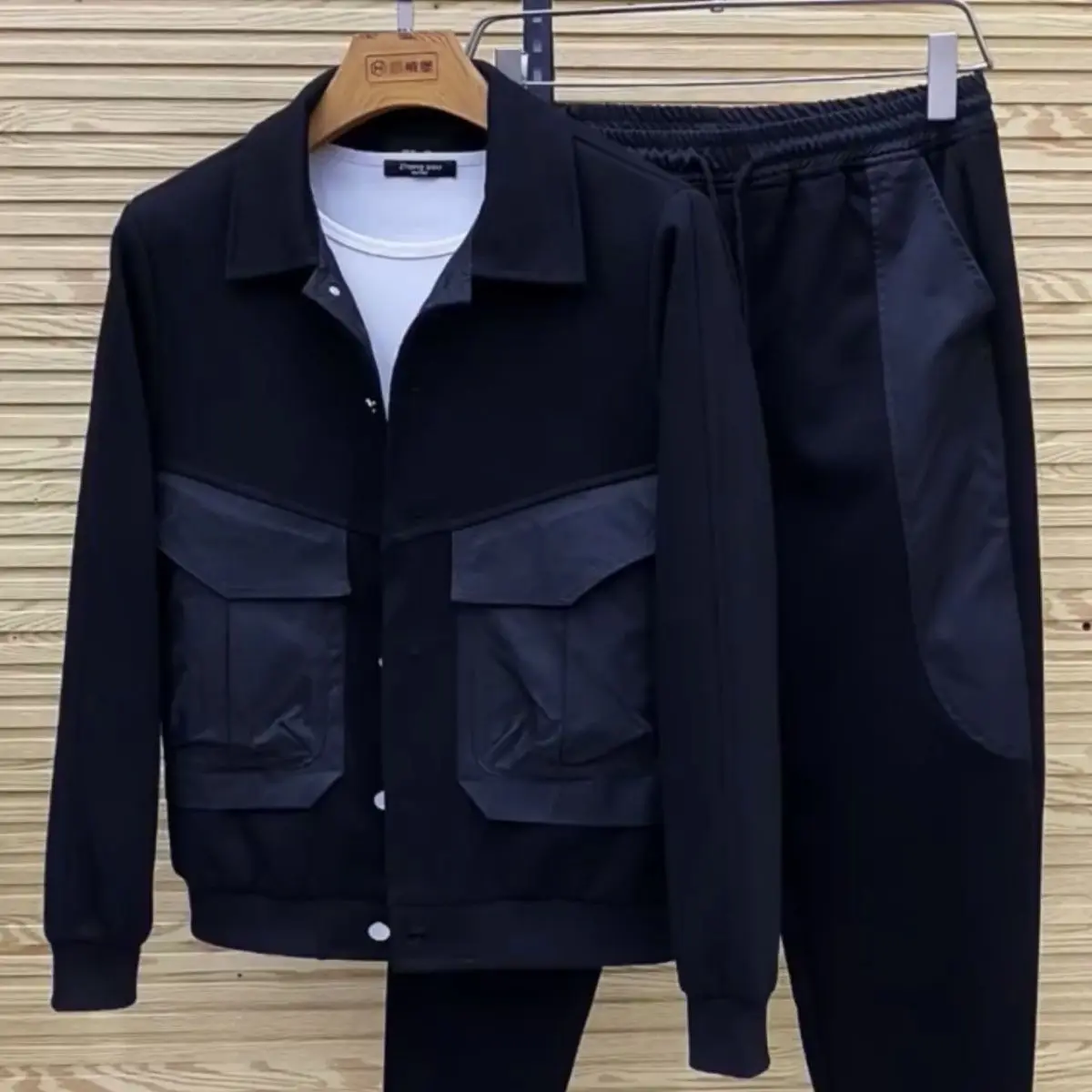 

men clothing Spring and Autumn Washed Denim Suit Fashion Brand Jacket Korean Overalls Men's Casual Slim Black Two-Piece Suit