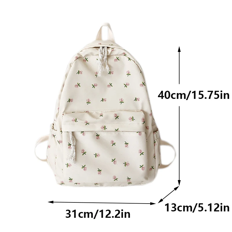 Korean Version Nylon Floral Backpack School Flower Fashion Backpack Junior High School Backpack Travel Bag