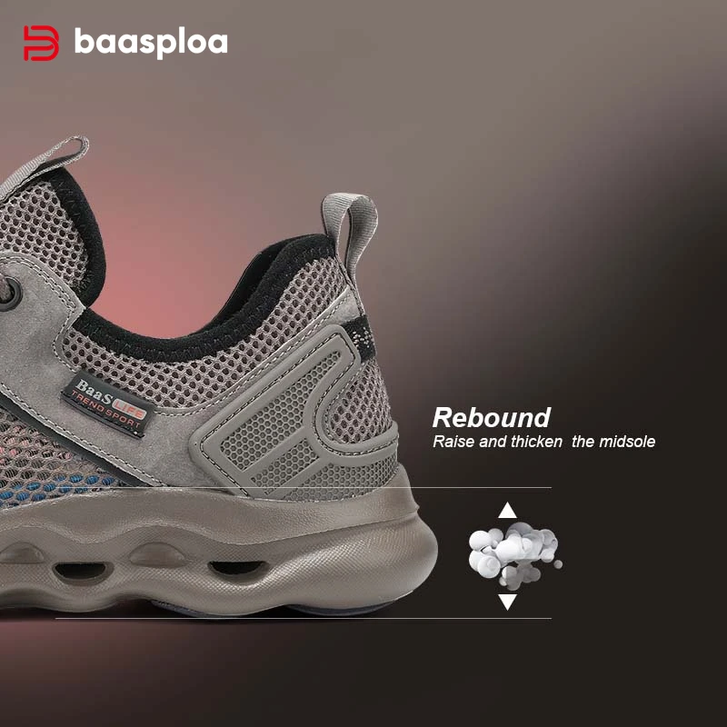 Baasploa Men Casual Sneakers Summer Breathable Mesh Soft Sport Shoes Male Comfort Lightweight Walking Shoes Lace-Up Non-Slip