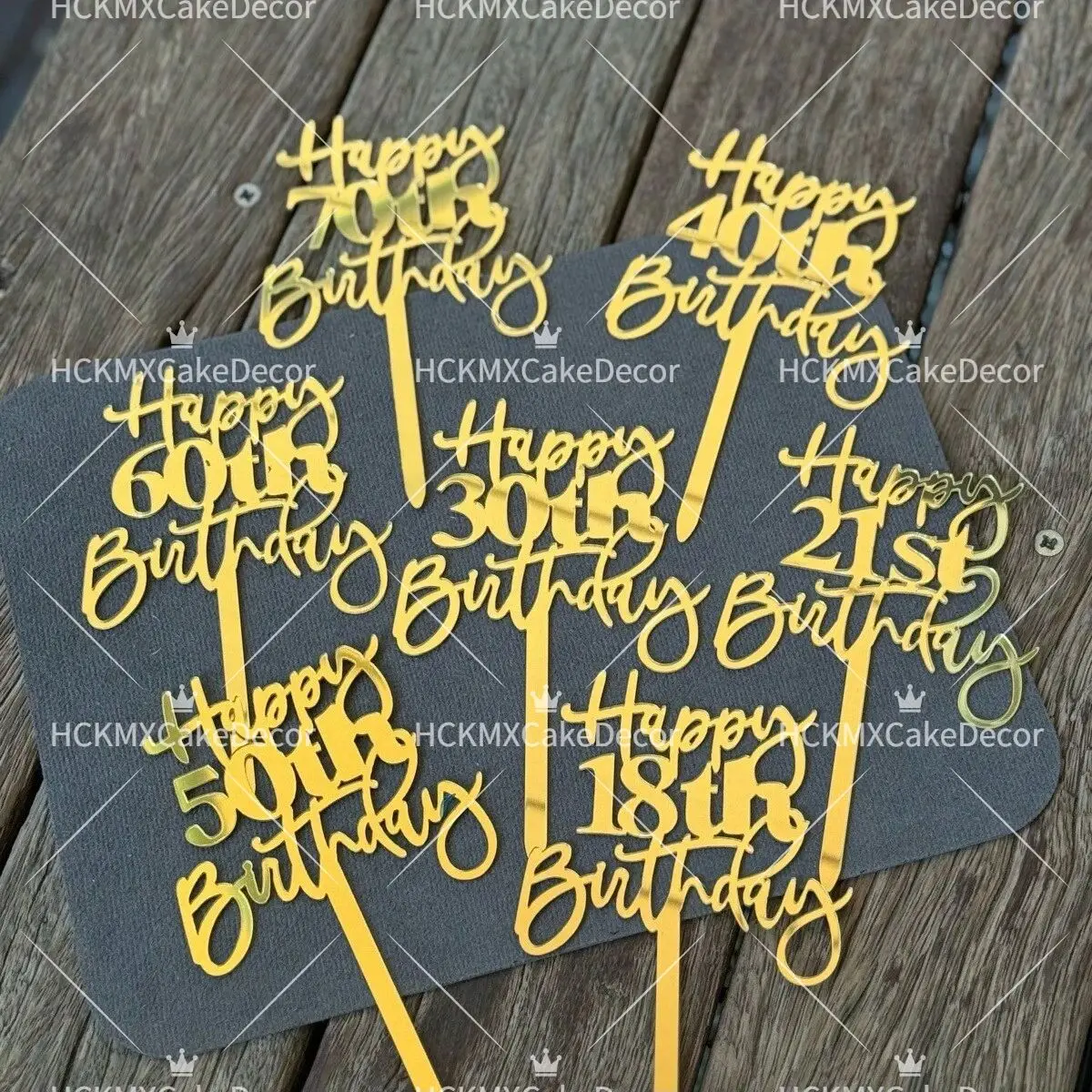 3pcs Gold Happy 18th 21st 30th 40th 50th 60th 70th Birthday Cake Topper Set Acrylic Age Cake Decoration for Party Supplies image 2