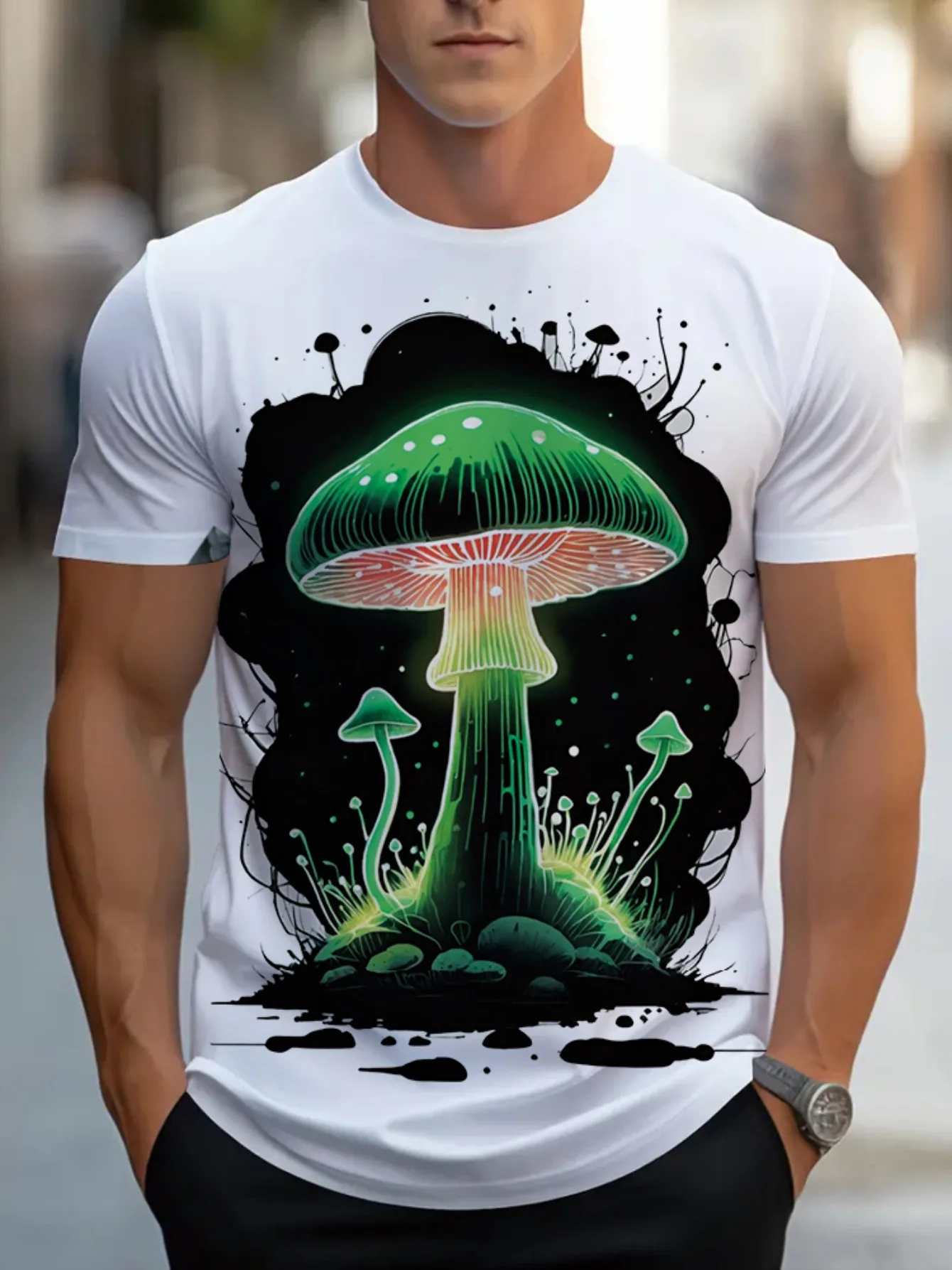 

Men's Vibrant Rainbow Microphone Graphic T-Shirt - Modern Artistic Cosmic Design, Regular Fit Short Sleeve Tee for Music Lovers