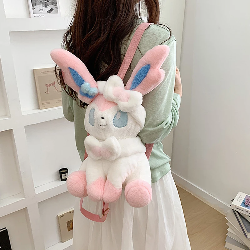Sylveon Plüschtier Rucksack Mewtwo Plüschtier Anime Rucksack Cartoon Mew Geburtstagsgeschenk für Kinder Weihnachtstasche