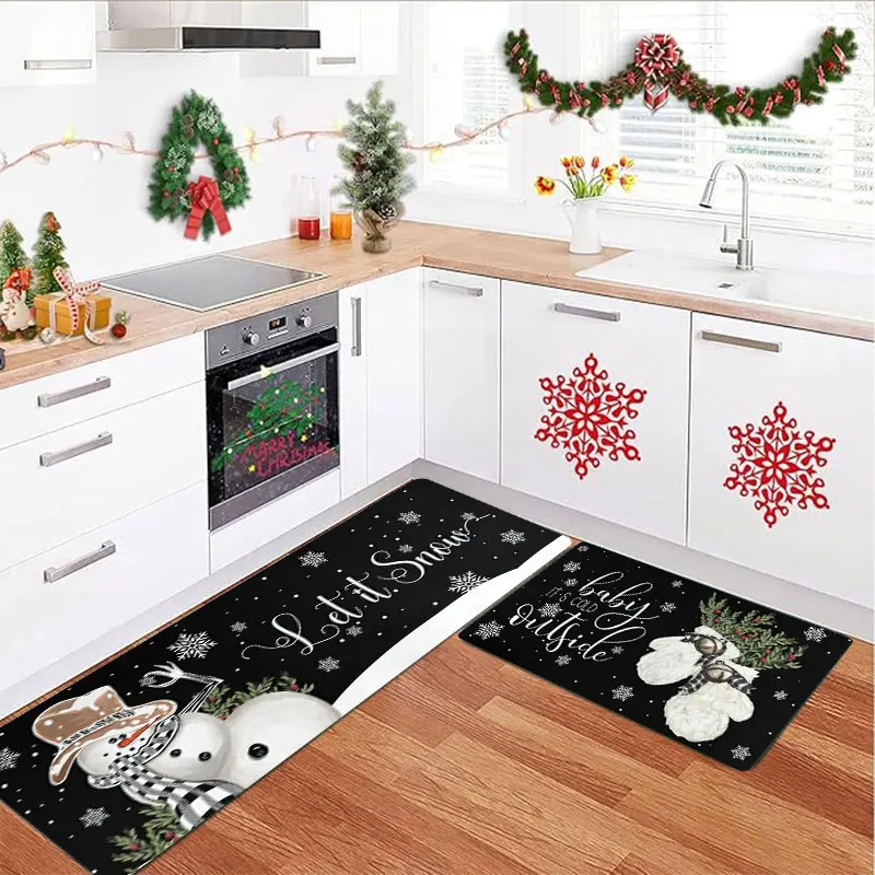 

Christmas kitchen rug, made of flannel, soft and comfortable, washable, suitable for bedroom and dining room