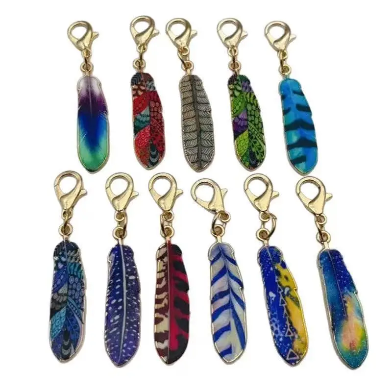 11pcs fashionable feather keychain alloy metal with lobster buckle cartoon design suitable for bags and backpack accessories view 4