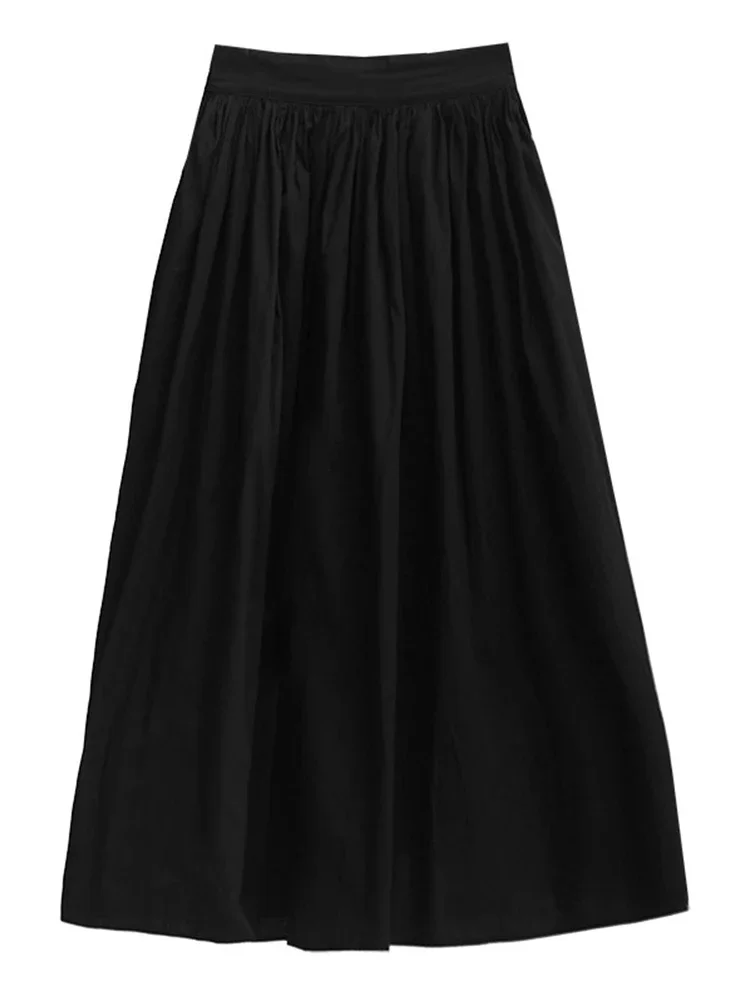 New Spring Summer All-match Women Black Skirts Elastic High Waist A-line Pettiskirt Mid-long Solid Elegant Lady Hepburn Skirts