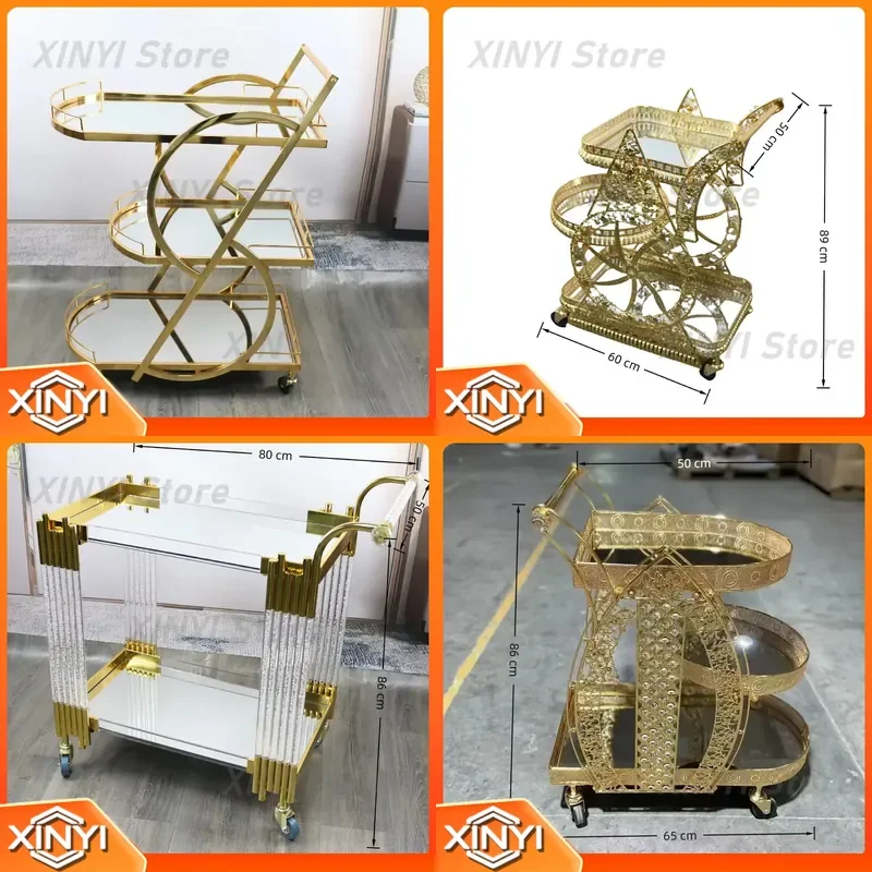 Mobile Dining Cart for Luxury Five Star Hotel Wine Serving Trolley Acrylic Dessert Display Table Stainless Steel Rack