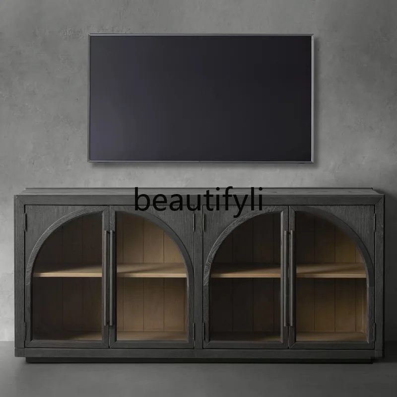 

American Country Retro Storage TV Cabinet Sideboard Glass Cabinet Nordic French Style Solid Oak Wood